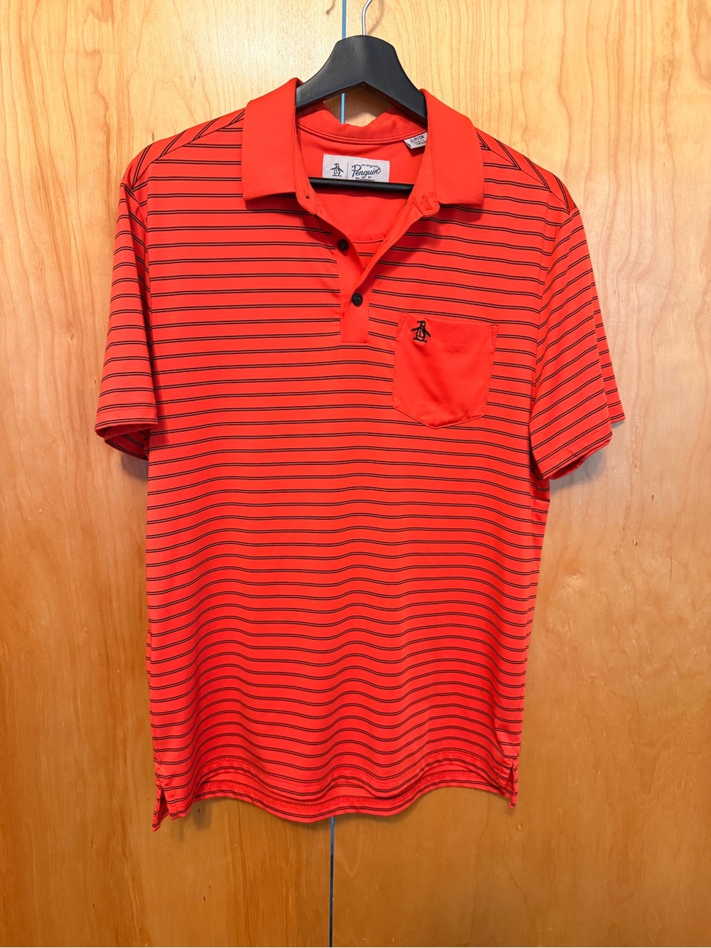 Original Penguin Men’s Small Orange/Black Striped Pocket Polo Shirt